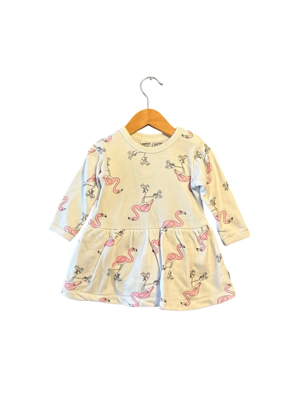 Bonds Kids Dress Cream with Pink Flamingo Print